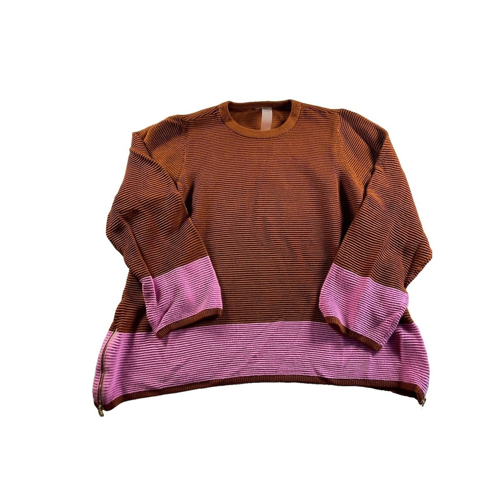 Zuda Pullover Sweater Orange And Pink Side Zippers Size Large